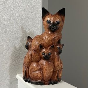 🖤Vtg handcarved wooden Cat sculpture